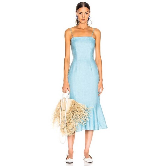 STAUD Dresses & Skirts - STAUD Linen Dress Lychee Fishtail Blue 6